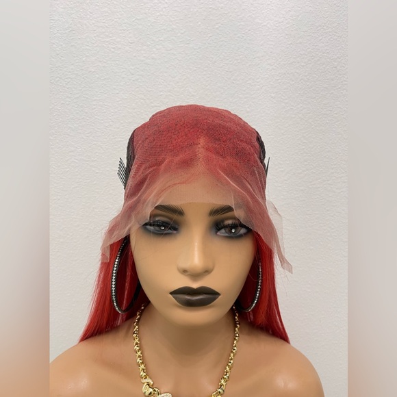 20” 13x6 Straight Human Hair Wig, Customized and Colored Red - Picture 9 of 12